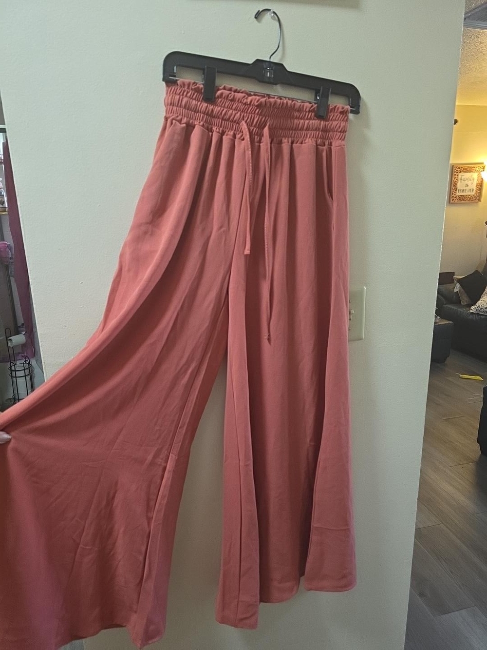 Wide‑Leg Drawstring Pants in Dusty Rose